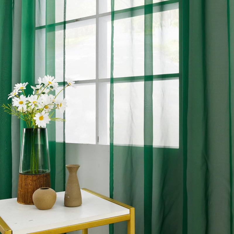 youleyar Solid Sheer Rod Pocket Curtain Voile Draperies 2 Panels White Beige Black Foliage Green 38 Inch Width 84 Inch Long 1 Pair for Kitchen Bedroom Children Living Room Yard(Foliage Green,38Wx84L) - Image 4